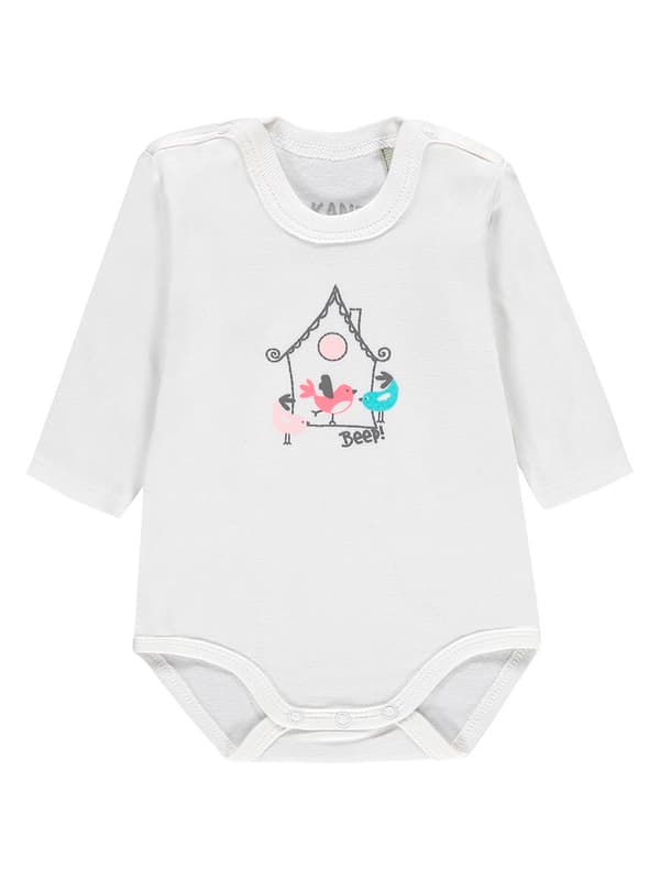 Tyttöjen pitkähihainen body, valkoinen, Kanz