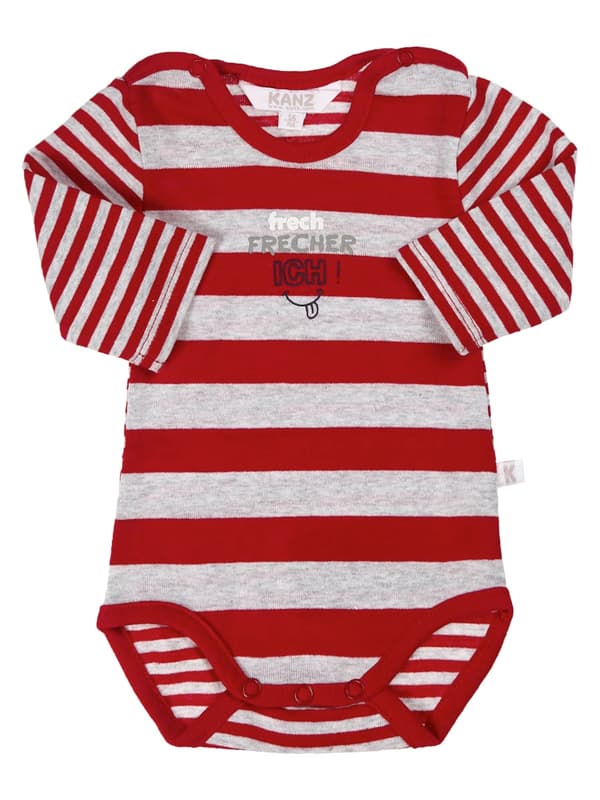 Kanz Rød og Grå Langærmet Baby Bodysuit