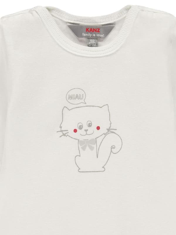Baby langærmet bodysuit med katteprint, hvid Kanz