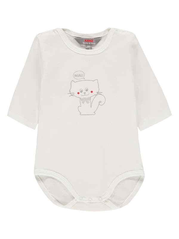 Baby langærmet bodysuit med katteprint, hvid Kanz