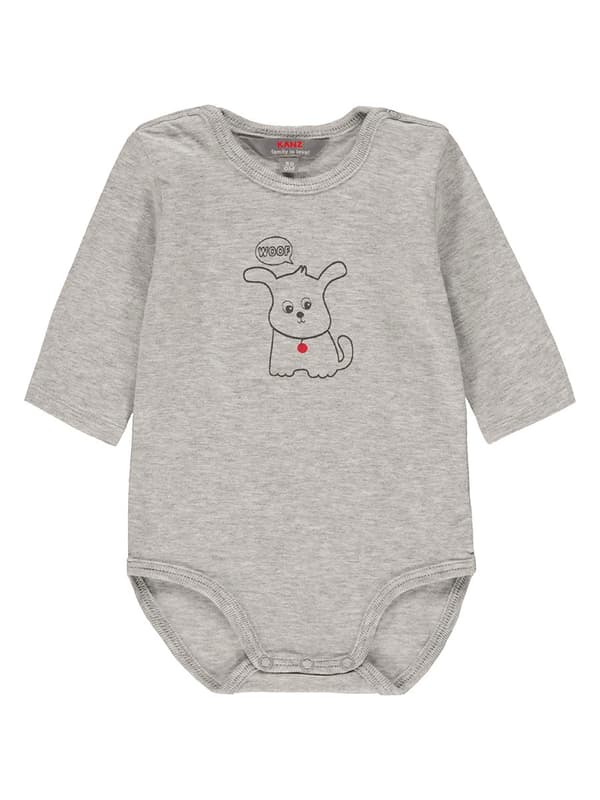 Babybody med hundtryck, grå Kanz