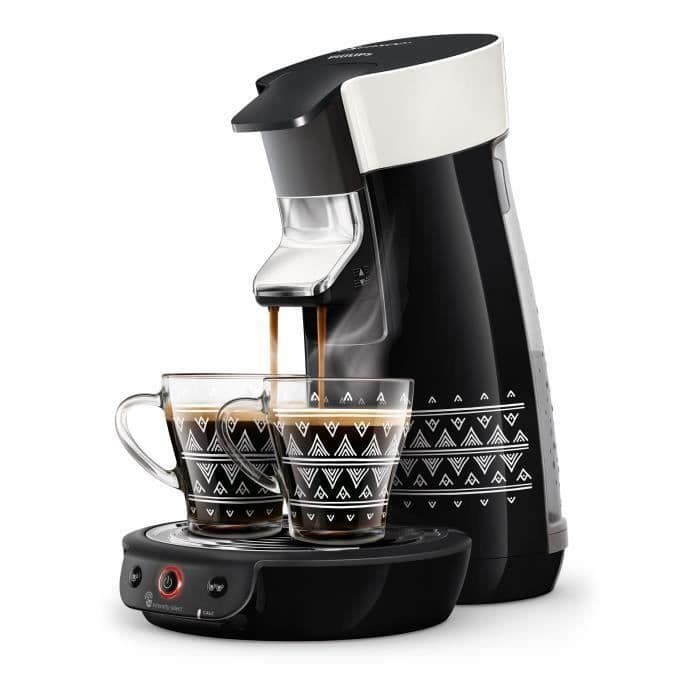 PHILIPS HD6569 / 64 Kaffemaskine med bælg Senseo Viva Booster af aromaer, Crema Plus, sort og hvid + 2 dekorerede kopper