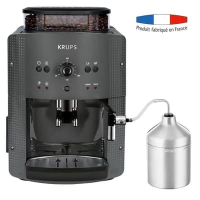 KRUPS YY4451FD Automatisk kaffemaskin med nödvändig bönkvarn med mjölkskummare - Tryck 15 bar - Grå