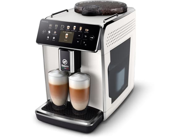 Saeco Helautomatisk espressomaskin til 14 drikker, Espressomaskin, 1,8 l, Kaffe bønner, Malt kaffe, Innebygd kaffekvern, 1500 W, Sort, Hvit