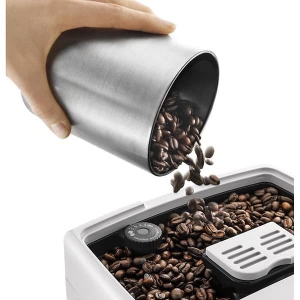 Automatisk espressomaskin med kvarn - DELONGHI Dinamica ECAM350.35.W - Vit - ångmunstycke - 15 bar - Bönkaffemaskin