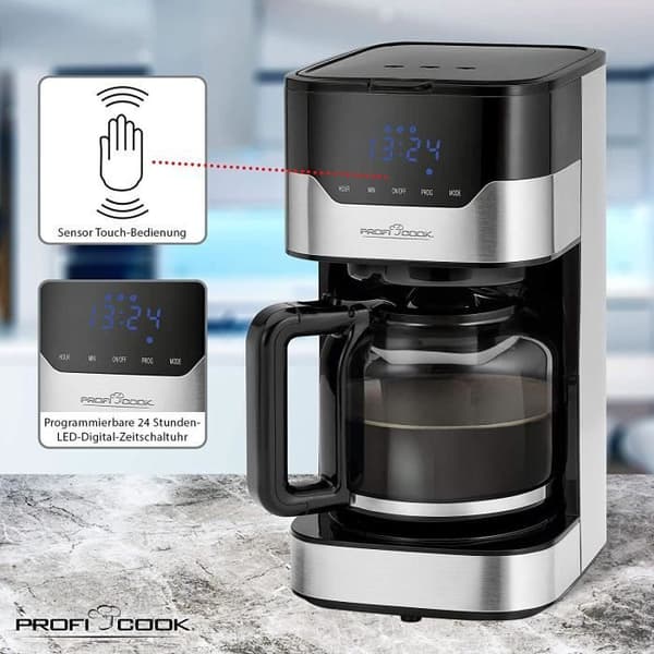 ProfiCook - Kaffemaskin, elektronisk aromvalsfunktion, touchkontrollsensor - pekskärm, 24 timmars LED