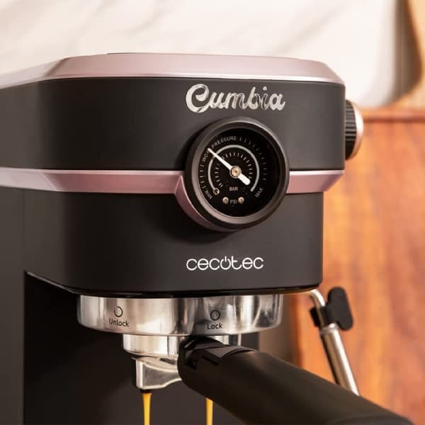 Cecotec 20-bar espresso coffee machine with thermoblock and steam tube.