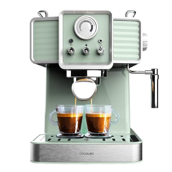 Cecotec 20-bar espresso coffee machine for espresso and cappuccino coffees with pressure gauge and steerable steam tube.