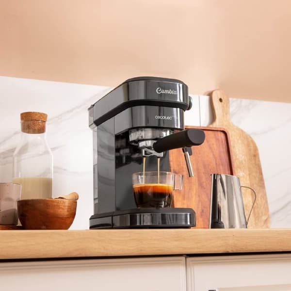 Cecotec 20-bar espresso coffee machine with thermoblock and steam tube.