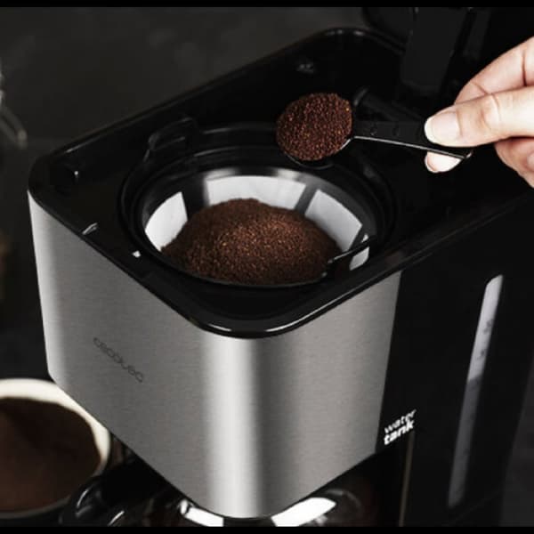Cecotec Drip-coffee machine for 12 cups, with stainless-steel finish and aroma enhancer.