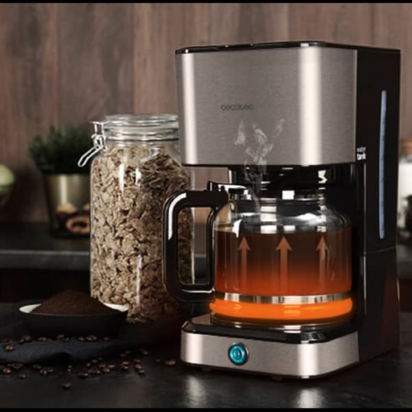 Cecotec Drip-coffee machine for 12 cups, with stainless-steel finish and aroma enhancer.
