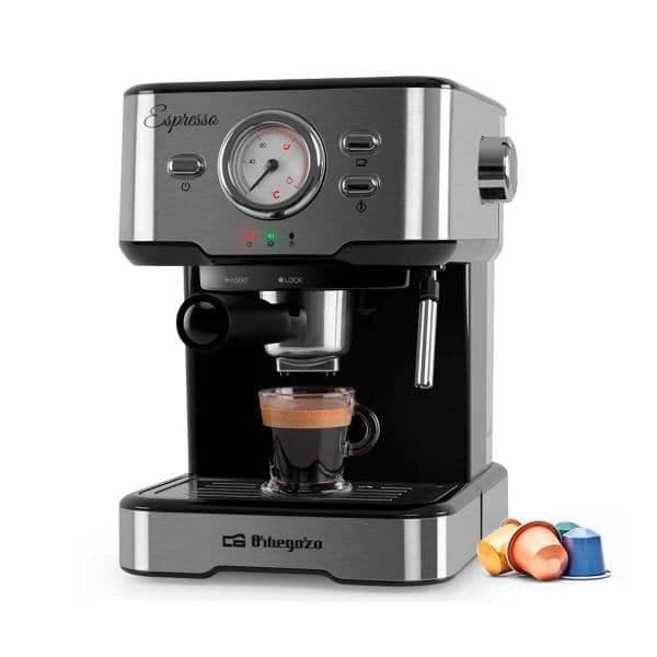 ORBEGOZO EX 5500 elektrisk kaffebryggare med 1100W effekt och 20bar tryck, 1,5L avtagbar transparent vattentank.