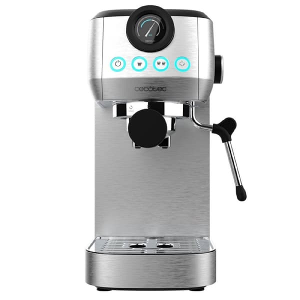 Cecotec 20-bar espresso coffee machine with thermoblock, pressure gauge and steam tube.