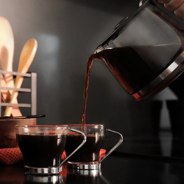 Cecotec Digital drip-coffee machine for 12 cups, with stainless-steel finish and aroma enhancer.