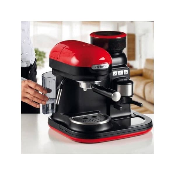 Moderna espressomaskin - ARIETE - Röd och svart - 15 barer - Malet kaffe - 800 ml