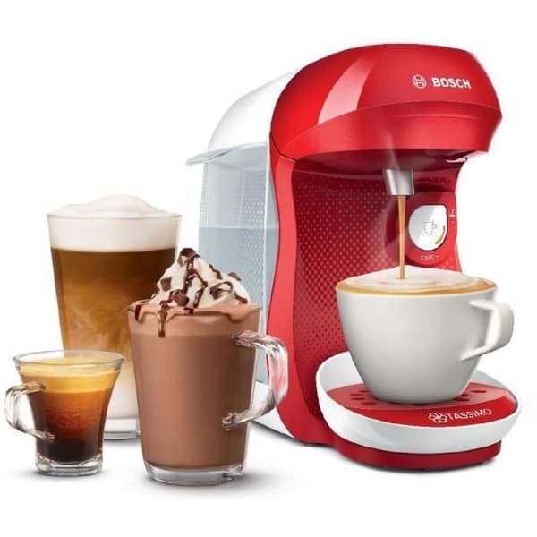 Maskin för flera drycker - BOSCH TAS1006 - TASSIMO T10 HAPPY - Röd och vit - Automatisk avstängning - T-Disc