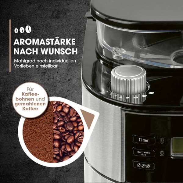 Barista Kaffemaskin med kvarn med isolerad kanna - 1000 Watt - rostfritt stål/svart