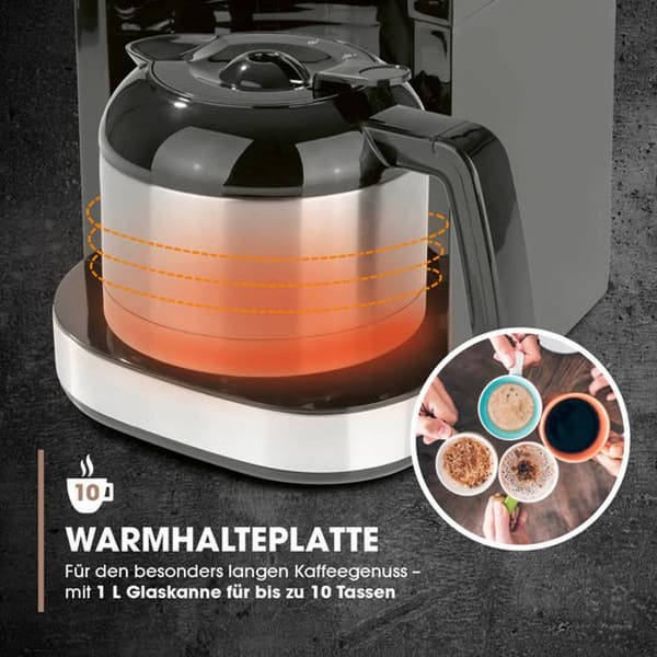 Barista Kaffemaskin med kvarn med isolerad kanna - 1000 Watt - rostfritt stål/svart