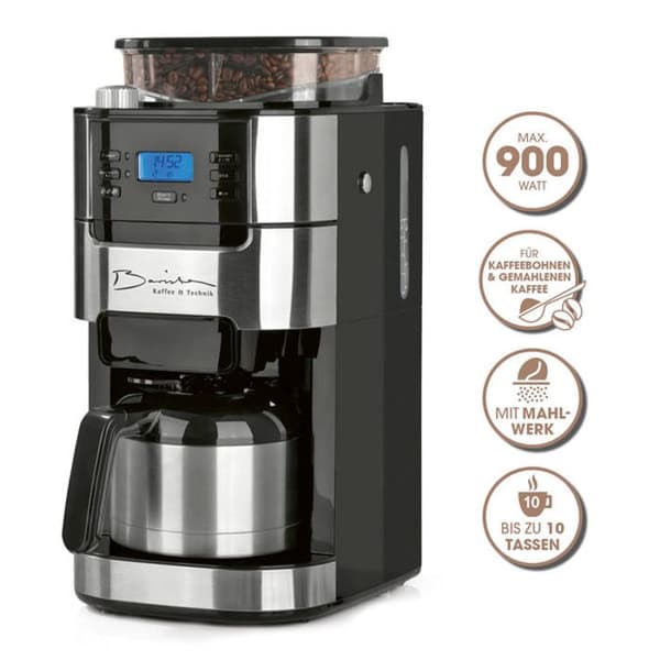 Barista Kaffemaskin med kvarn med isolerad kanna - 1000 Watt - rostfritt stål/svart
