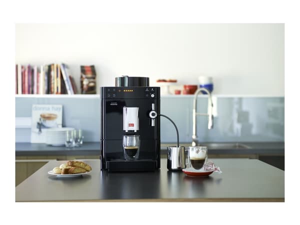 Melitta F530-102, Espressokone, 1,2 L, Kahvipavut, Jauhettu kahvi, Sisäänrakennettu jauhin, 1400 W, Musta