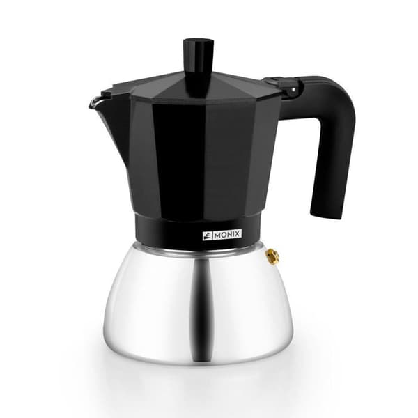 MONIX induktion i rostfritt stål | Italiensk kaffebryggare, aluminium och rostfritt stål, 9 koppar, värmebeständigt handtag, lätt att