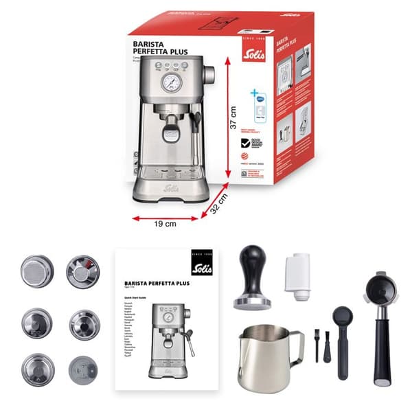 Espressomaskin - SOLIS - Barista Perfetta Plus 1170 - Mjölkskummare - Rostfritt stål - 16 barer