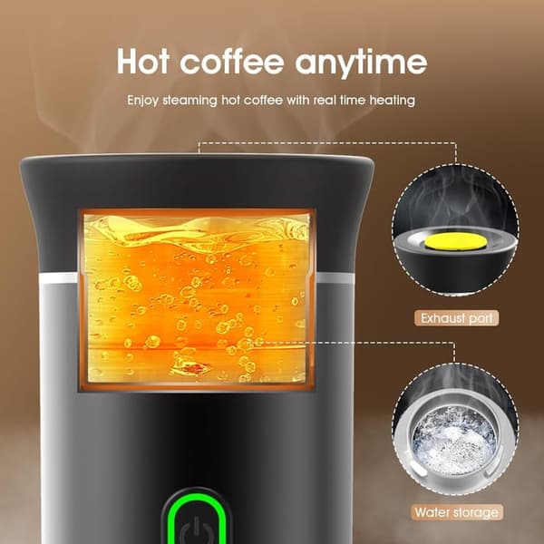 Portabel Kaffemaskin för Resor, Uppladdningsbar 12 V, Snabb Uppvärmning, K-Cup och Malt Kaffe