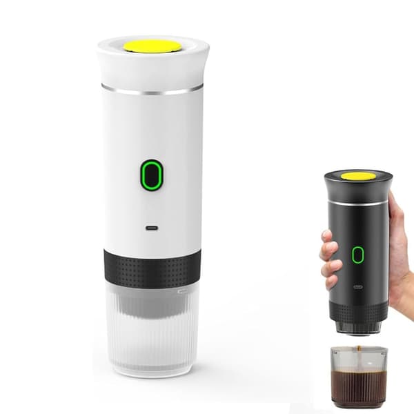 Portabel Kaffemaskin för Resor, Uppladdningsbar 12 V, Snabb Uppvärmning, K-Cup och Malt Kaffe Vit