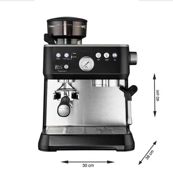 Kaffemaskin - Espresso- och Cappuccinomaskin - Integrerad ZERO STATIC™ kaffekvarn - Svart - Grind &amp; Infuse Perfetta 1019 Solis