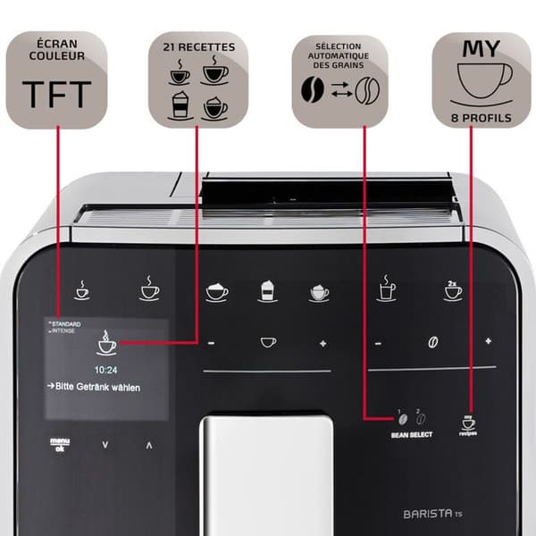 Melitta Barista Smart TS automatisk espressomaskin - Svart - Malet kaffe - 15 bar - 1,8 L