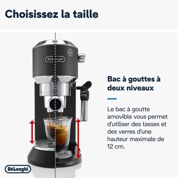 Maskin expresso klassisk - DELONGHI - EC685.BK Dedica Style - Malet kaffe och ESE-pods - 15 bar - 1L - Svart