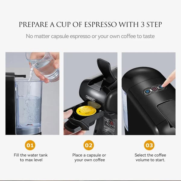 HiBREW H1A 4-i-1 kaffebryggare med flera kapslar, varm- och kallpressningssystem, 1450 W, 19 bar