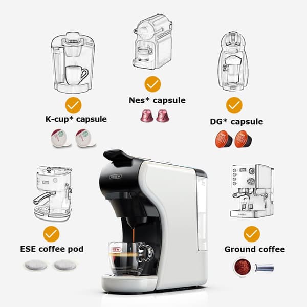 HiBREW H1A 4-i-1 kaffebryggare med flera kapslar, varm- och kallpressningssystem, 1450 W, 19 bar