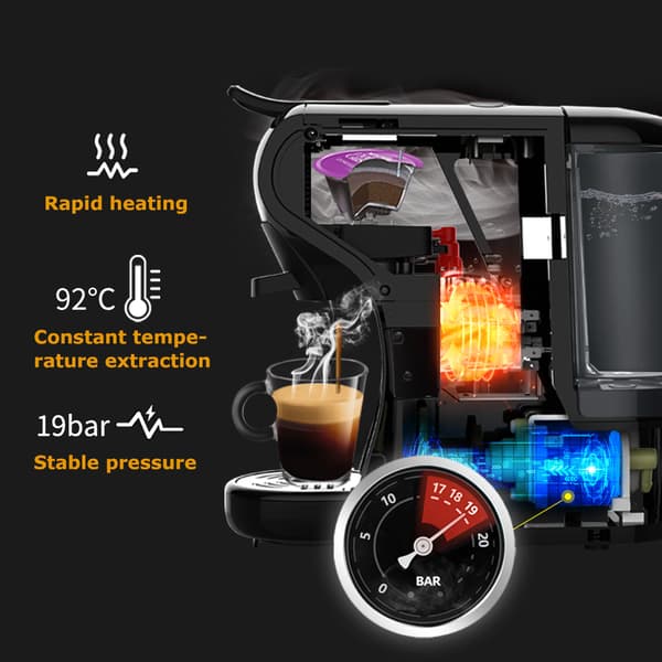 HiBREW H1A 4-i-1 kaffebryggare med flera kapslar, varm- och kallpressningssystem, 1450 W, 19 bar