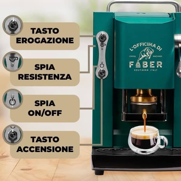 Espresso kaffemaskin Faber Pro Deluxe ESE 44 mm Kromfinish Pressacialda i messing British Green