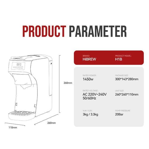 Hibrew H1B 6-i-1 Kaffebryggare 600ml Vattentank 19 Bar Tryckutvinning Kall/Varmt Läge LED-indikator