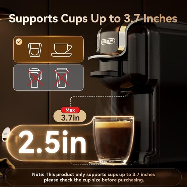 Hibrew H2B 5-i-1 kapselmaskin, 19 bar, med vattennivåmarkering, 600 ml vattentank