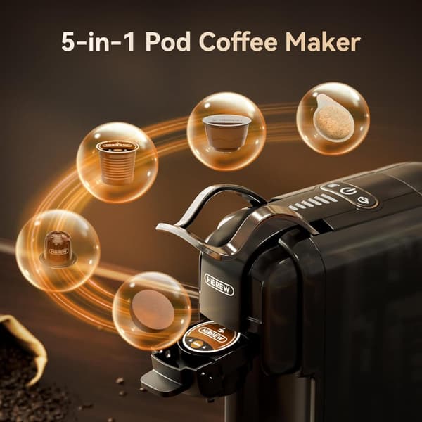 Hibrew H2B 5-i-1 kapselmaskin, 19 bar, med vattennivåmarkering, 600 ml vattentank