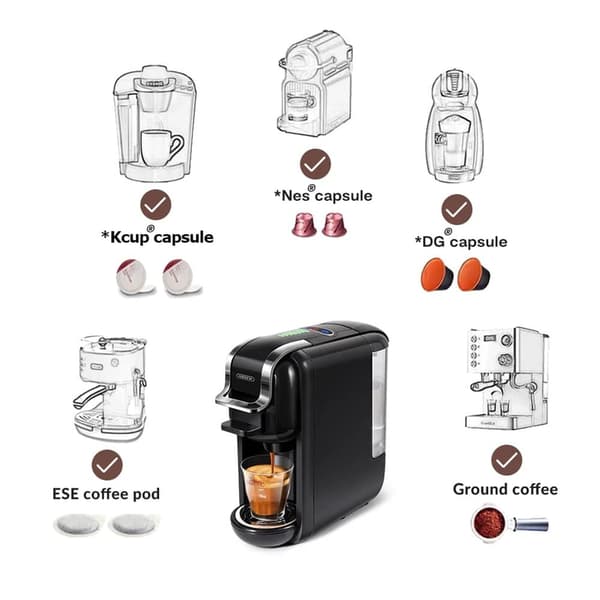 Hibrew H2B 5-i-1 kapselmaskin, 19 bar, med vattennivåmarkering, 600 ml vattentank