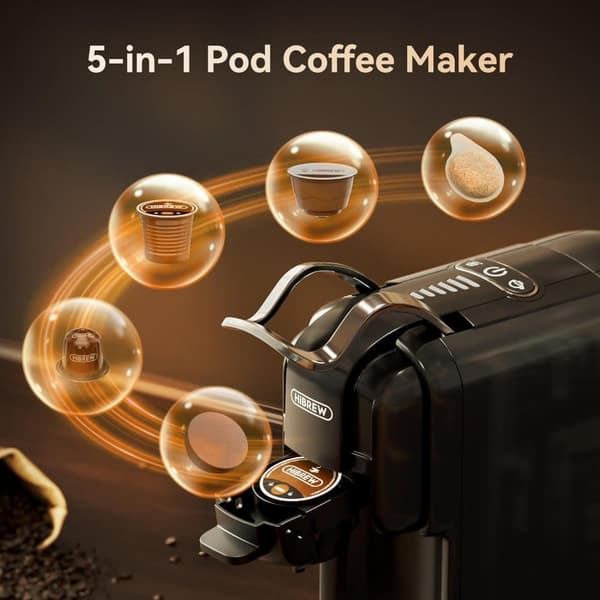 Hibrew H2B 5-i-1 kapselmaskin, 19 bar, med vattennivåmarkering, 600 ml vattentank