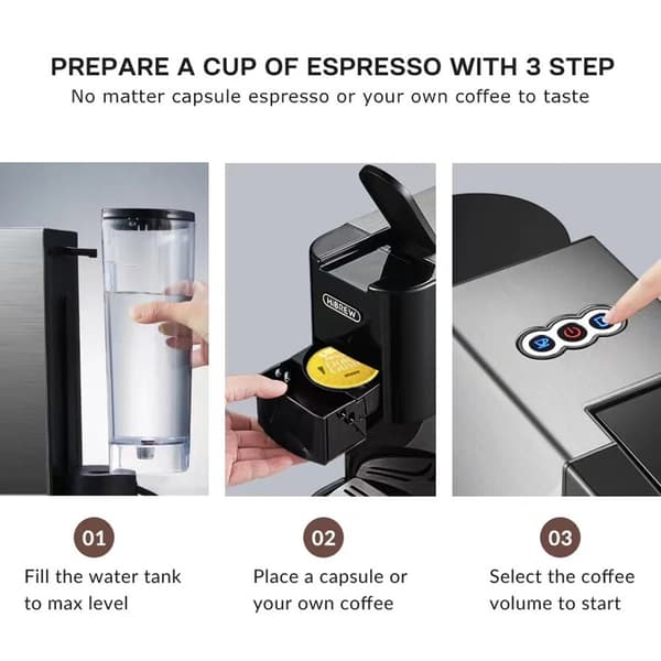 Hibrew H3A 5-i-1 Kaffemaskin 19 bar tryck 1000 ml vattentank Anti-torkningsskydd