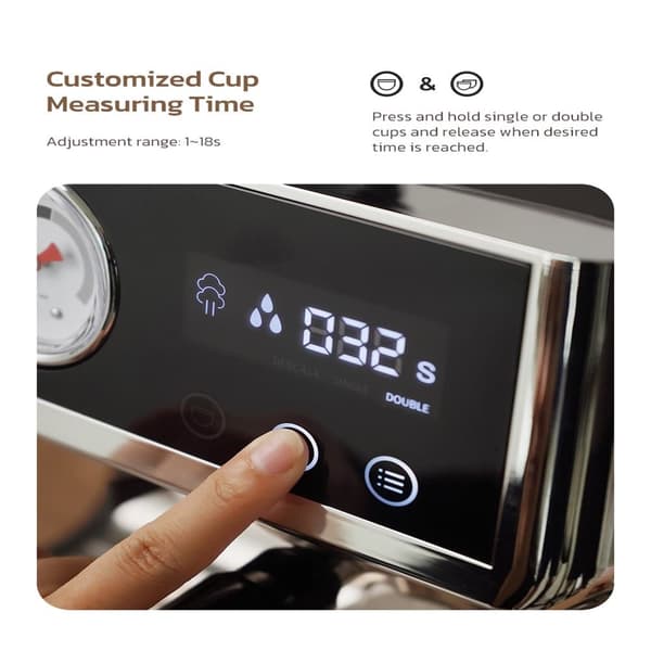 HiBREW H7A Espressomaskin med dubbelt pannasystem, 20 bar, nominell effekt 1380~1550W, 2,8 tums kapacitet