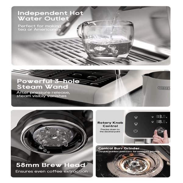 HiBREW H7B Espressomaskin med kvarn, NOMINERAD EFFEKT 2800 W, 20 barer, 2,8 liters kapacitet