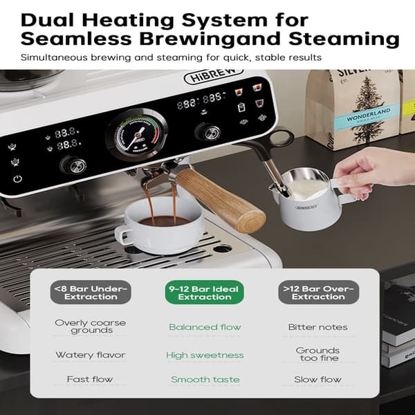 HiBREW H7B Espressomaskin med kvarn, NOMINERAD EFFEKT 2800 W, 20 barer, 2,8 liters kapacitet