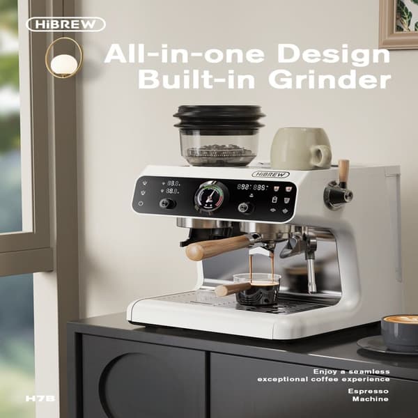 HiBREW H7B Espressomaskin med kvarn, NOMINERAD EFFEKT 2800 W, 20 barer, 2,8 liters kapacitet