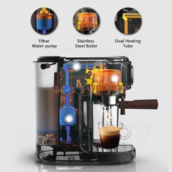 HiBREW H8A 19 bar espressomaskin, nominell effekt 1050-1250W