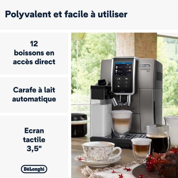 Delonghi - ECAM372.95.TB - De'Longhi Dinamica Plus, kaffe- och cappucinomaskin med kvarn, titan/svart