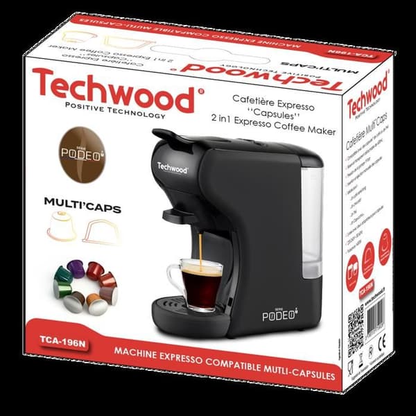 Cafémaskin Expresso - TECHWOOD - Multi'Caps - 19 Bar - Vattentank 600mL - Kompatibla Kapslar