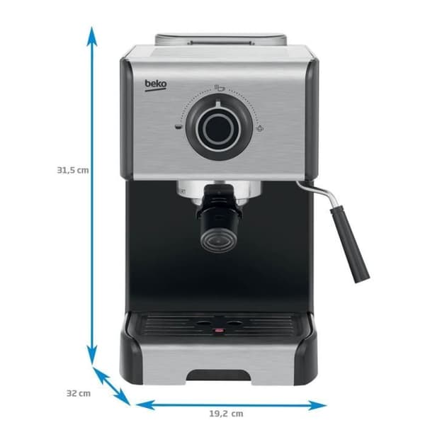 BEKO CEP5152B - Klassisk espressomaskin 1200W - 1.2L tank - 360 ° svängbart ångmunstycke - 15 bar - Svart och rostfritt stål