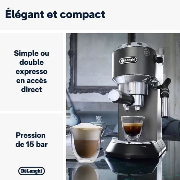 Klassisk espressomaskine - DELONGHI - EC685.BK Dedica Style - Formalet kaffe og ESE-kapsler - 15 barer - 1L - Sort